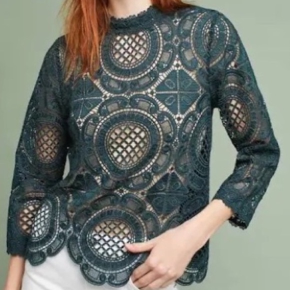 Anthropologie Navy Lace Blouse - Picture 4 of 10